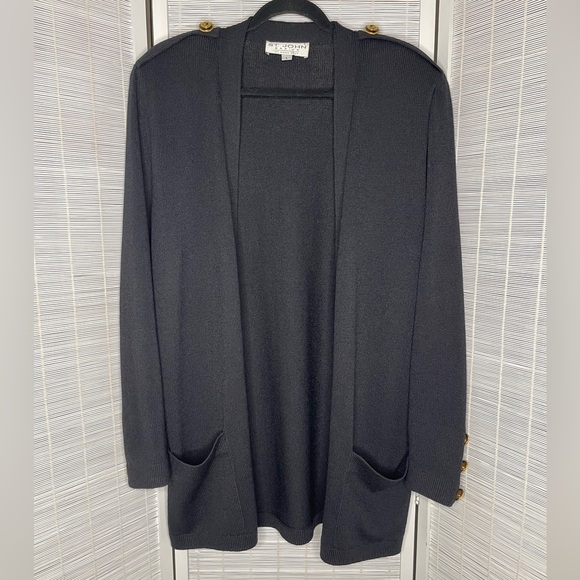 St. John Basics Black Knit Cardigan Gold Button Detail - Picture 1 of 10